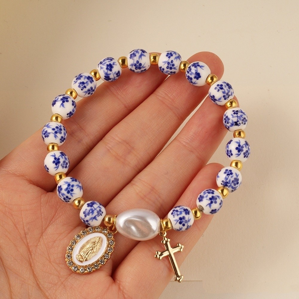 Ceramic Link Bracelet - Chinese Style Blue and White Porcelain